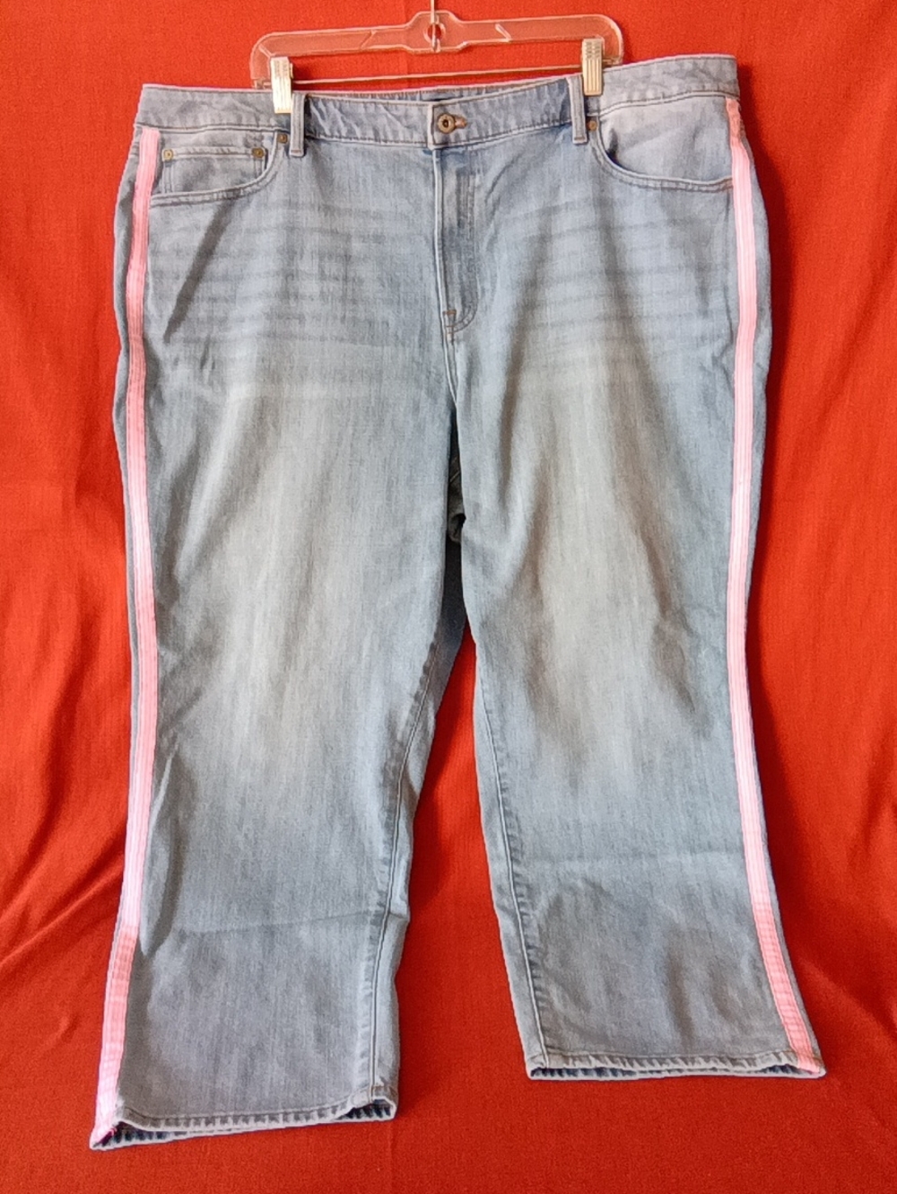 Talbots Light Wash Straight Leg Jeans with Pink Side Stripe